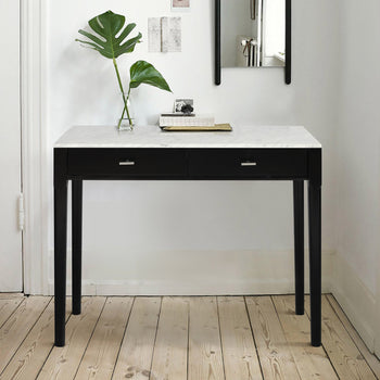 Meno 36" x 18" Rectangular Italian Carrara White Marble Console Table with Legs